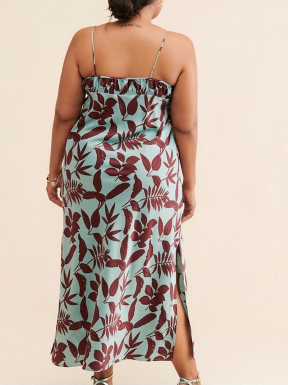 Anthropologie Square‑Neck Slip Dress – Mint Botanical Print – Size 1XL - Picture 11 of 14